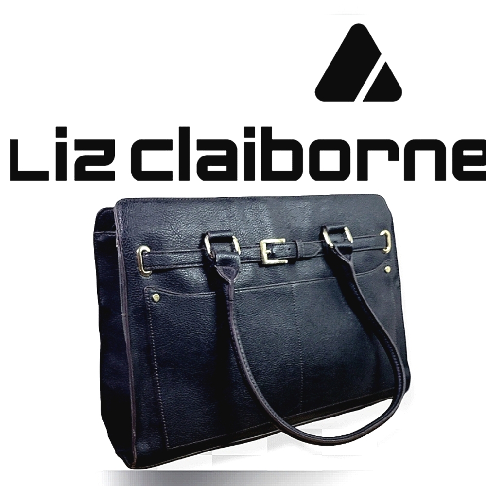 Liz Claiborne Black Laptop Bag Briefcasw with Structured Pebbled Design - Picture 1 of 16